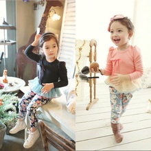 2015 New Girls Floral Jeans Trench Spring Autumn Cotton Washed Jeans Warm Baby Girls Jeans Kids