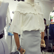 2016 new spring summer Women fashion flare sleeve Off the Shoulder Korean style bow lacing blouse ruffled shirt tops D1121