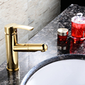 Bathroom Sink Faucets Gold Color Pull Out Spray Single Hole Deck Mounted Waterfall Hot and Cold