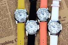 Free shipping 2015 Newest 4 Color Fashion Leather Band Clock Analog Quartz Watch Wrist Watch Women