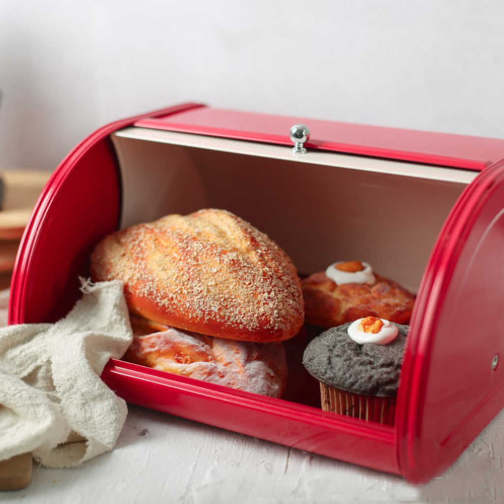 Red Bread Box Countertop Bread Storage Bin Metal Bread Box Food