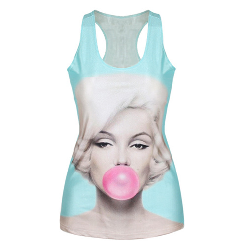 Drop Ship Fitness Camisole Printed Women Cartoon Tank Top Digital Printed Blue Crop Top Girls Punk