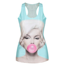 Drop Ship Fitness Camisole Printed Women Cartoon Tank Top Digital Printed Blue Crop Top Girls Punk