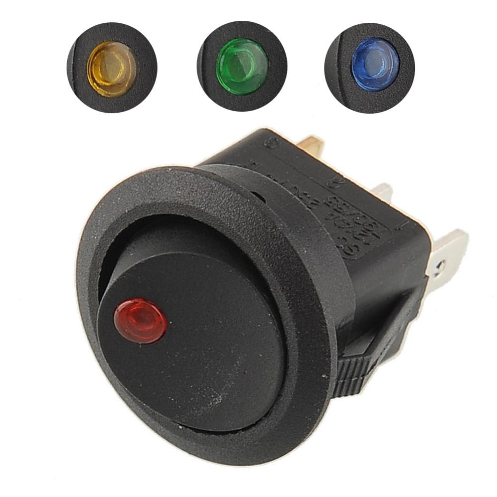 1PC 12V 4 Color LED Dot Illuminated Round Rocker Switch Button 3Pin Car Truck Free Shipping