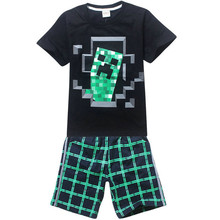 New 2015 brand cartoon children clothing set plaid kids shorts t shirts boys 2pcs sport suit
