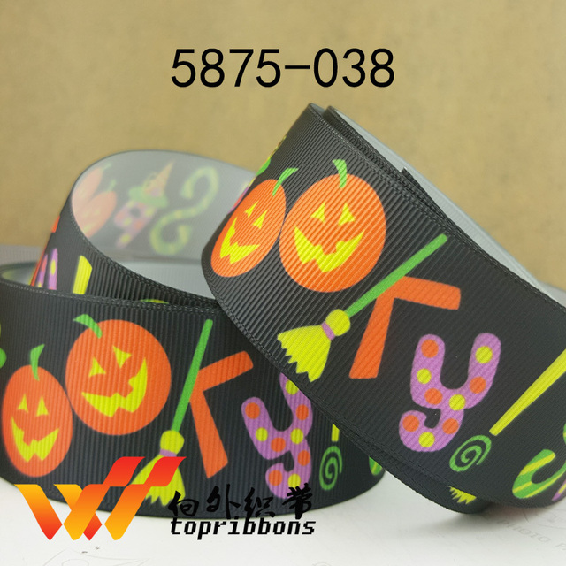 Free shipping 50 yards 1.5" 38mm Halloween ribbons printed grosgrain ribbon 5875-038