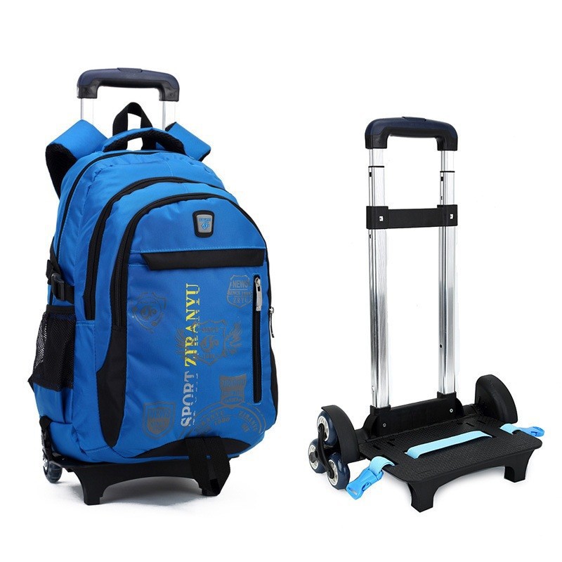 Travel-trolley-backpack-wheels-school-bag-detachable-children-Rolling-Backpack-climb-stairs-rod-bag-blue