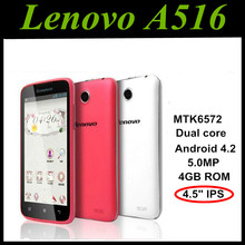 Original Lenovo A516 cell phone 4.5 inch IPS MTK6572 Dual Core 4GB  Android 4.2.2 Camera 5.0MP GPS WCDMA free shipping Russia