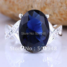 6Pcs Blue Sapphire Cocktail Silver Ring Size 8