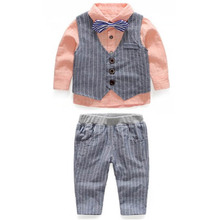 Childrens’ clothing set boys clothes striped formal tie suit gentleman put kids clothing boys shirt + pants+jiacket+tie