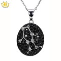 Hutang Gemini Constellation Black Spinel White Topaz Pendant Solid 925 Sterling Silver Necklace free chain