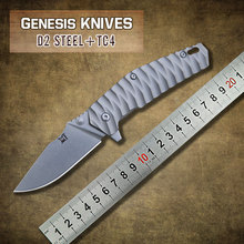 Génesis manija Titanium D2 acero cuchillo plegable de la lámina rodamientos de bolas flipper táctico campamento de caza al aire libre cuchillos envío gratis