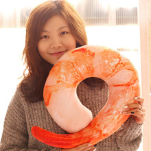 Super cute 1pc 40cm cartoon shrimp meat Peeled Prawns plush U neck pillow creative stuffed toy children Valentine’s Day gift
