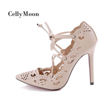 Plus Size 43 High Heels Shoes Sexy Women Pumps Pointed Toe Wedding Shoes Woman Fashion Lace Up Cut Outs Ladies Sapato Feminino