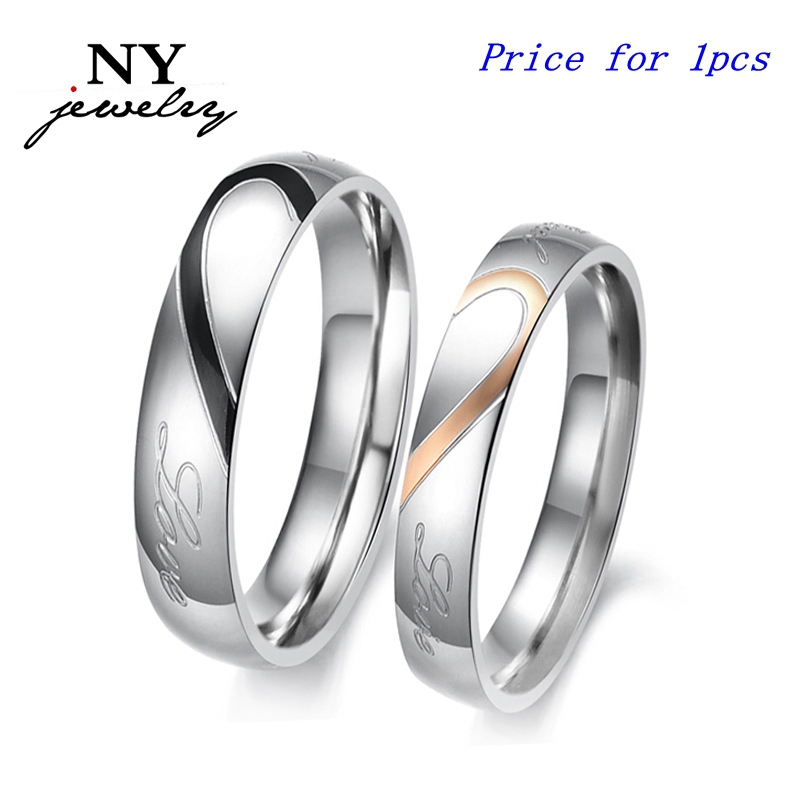 fashion love heart couple ring for women men wedding engagement rings wholesale stainless steel jewelry