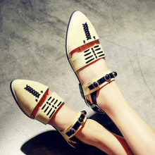 2016 Female Brand New Elastic band Girls Wedges Square Low Heels Sandals Novelty Pointed toe shoes Women Plus size 42 43 Pumps