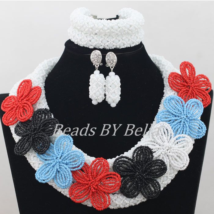 White Crystal Beads Necklace African Jewelry Sets Flower Brooch Nigerian Wedding Beads Bridal Jewelry Sets Free Shipping ABF646