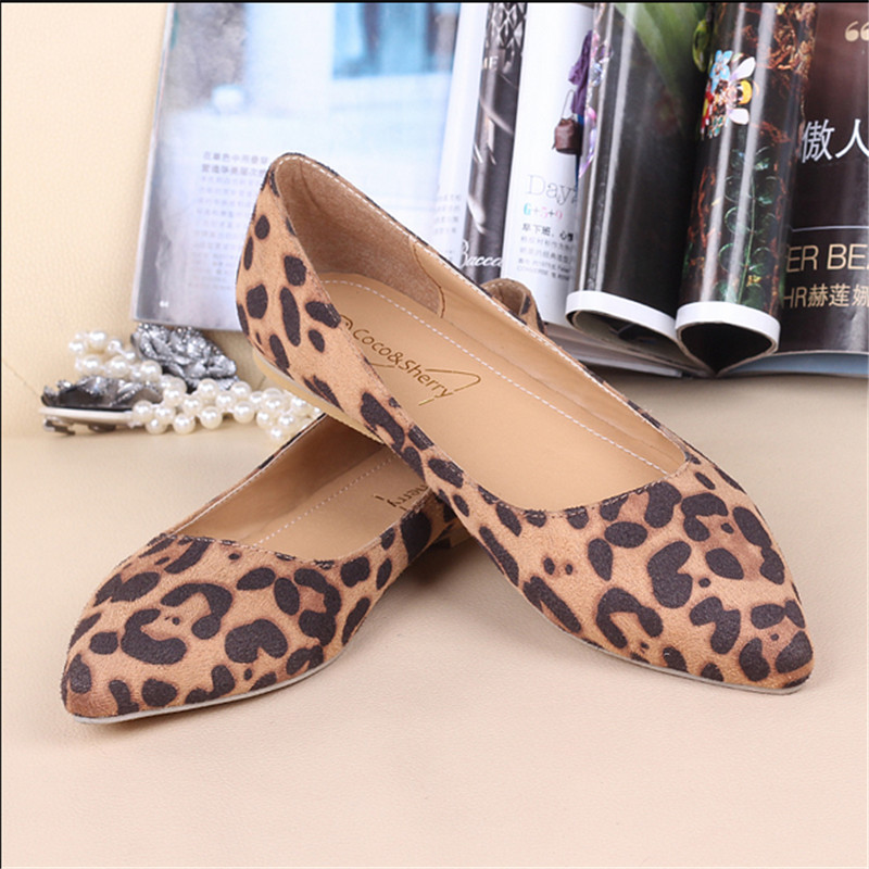 Fashion leopard print women's shoes casual flat heel single shoes spring autumn new plus size pointed toe female shoes 3 colors
