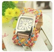 Lowest Price Korea Multicolor Braided Cord bracelet watch women ladies fashion dress watch Relogios Feminino KOW002