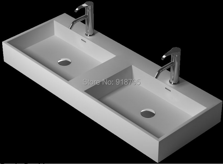 1200mm Long Corian Under Counter Wash Sinks Rectangular Solid surface Stone Double Vessel Basins RS38347(
