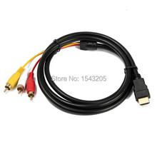 Wholesale Black 1080P 5 Ft 1.5m HDMI-Male To 3 RCA Cable Video Audio HDMI HDTV VGA 3 AV Cord Adapter For HDTV New best price