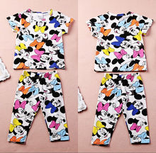 2016 Free shipping Summer Baby Girl Kids clothing Lovely Minnie Mouse clothes 2pcs T-shirt & Pants suits children’s clothing set