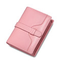 New Fashion Cowhide Bi fold Short Wallet Genuine Leather Simple Buckle Money Clip Women Designer Solid