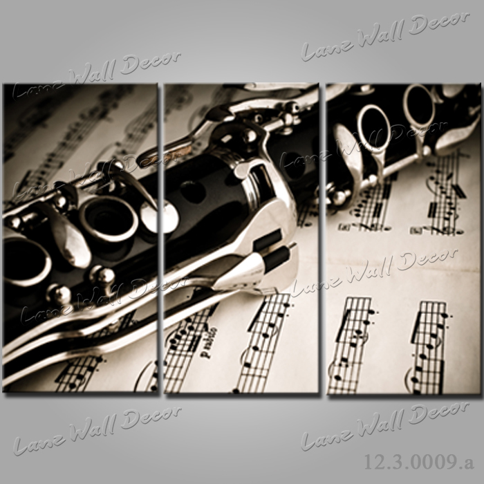 NO FRAME CANVAS ONLY 3 pieces Wind instrument music score modern wall painting home decor wall paper canvas prints free shipping(China (Mainland))