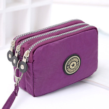 Coin Purse Women Small Wallet Washer Wrinkle Fabric Phone Purse Three Zippers Portable Make Up bag Mujer Monederos Para Monedas