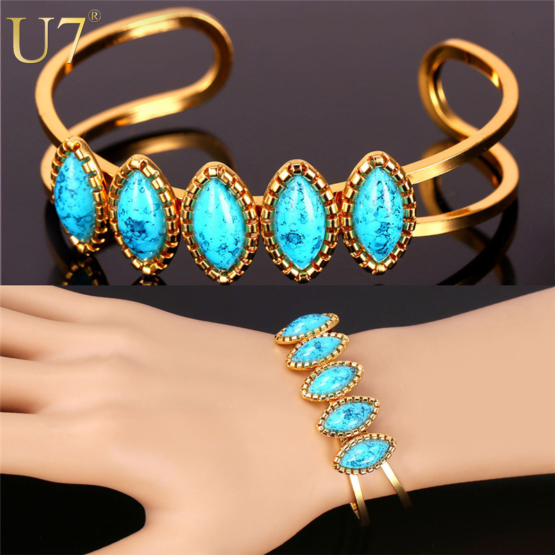 Bracelets For Women Trendy 2015 18K Real Gold/Platinum Plated Turquoise Cuff Bracelets Bangles Turkish Jewelry Wholesale H707