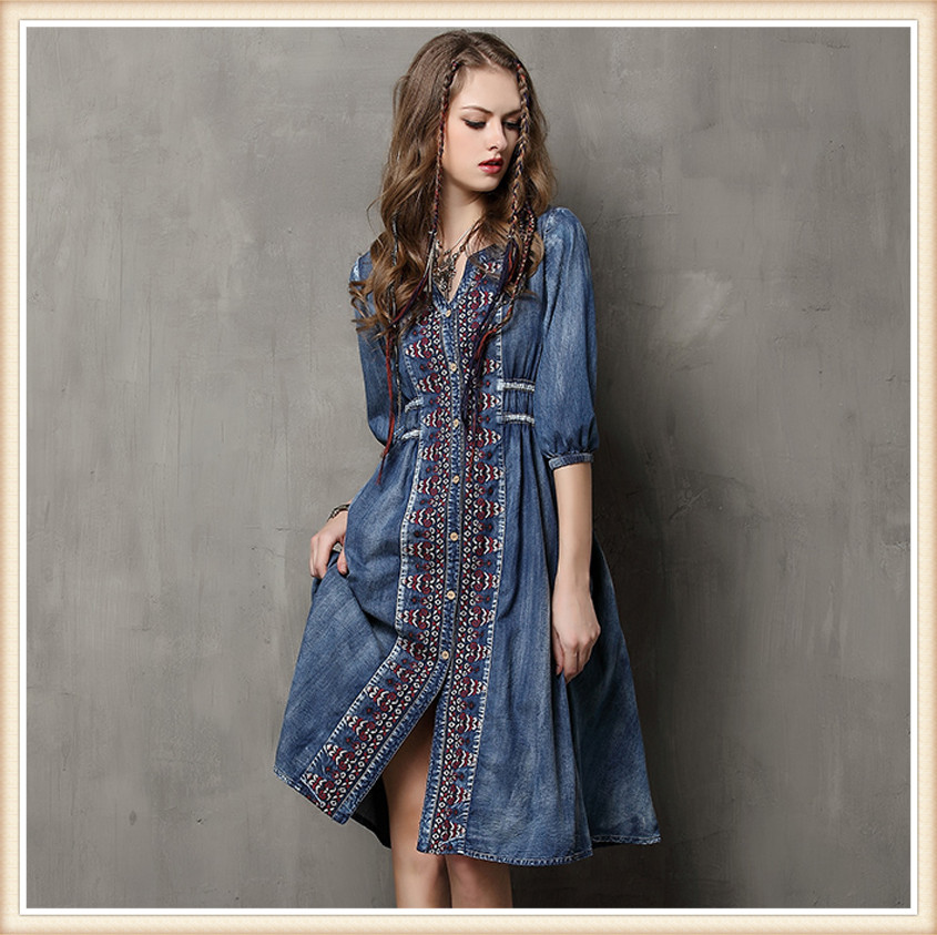 Summer-Style-Vestidos-2016Yuzi-may-Vintage-Cotton-Dress-Half-Sleeve-V-Neck-A-Line-All-Match
