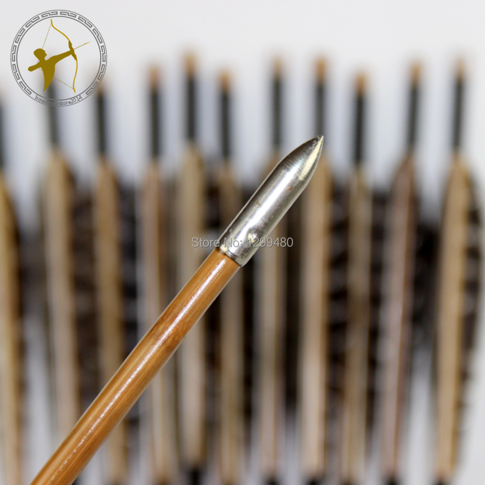 Hot Sale 12 Pcs 85cm arrows Archery Bullet Point Real Turkey Feather Bamboo Arrows For Bow