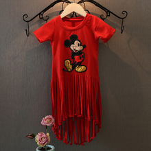 Cartoon Cat Cute Tshirt 2016 Summer Korean new baby girls Fringe hem tee Short sleeve children t shirts for girl top clothes