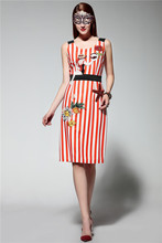 Women dress runway dress fashion brand summer robe Loose Sleeveless embroidery stripe big dress family matching outfits maxi