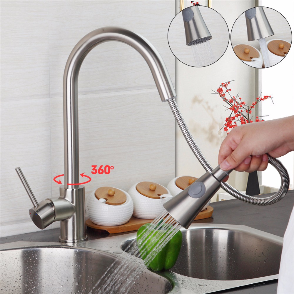 New Best Pull out Spray Kitchen Faucet Mixer Tap brushed nickel single hand kitchen tap mixer brass Kitchen Faucet