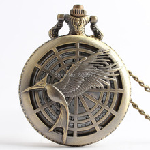 Wholesale high quality Movie Jewelry the hunger game Retro Necklace Pocket watch bronze vintage bird pocket