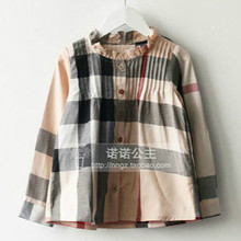 2016 spring laciness soft girl shirt cute casual shirt British style child long-sleeve plaid shirt girls tops blouses classic