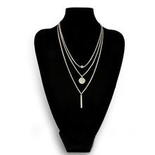 Fashion Geometry Charms Crystal 3 Layers Gold Sliver Color Pick Chain Necklace Women Jewelry Free Shipping