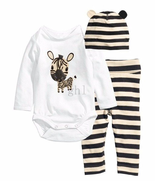 2016 New Fashion Baby Boy Clothing Set 3pcs(Long-sleeved Romper+hat+pants) Infant Newborn Baby Girls Character Clothes Suit 09