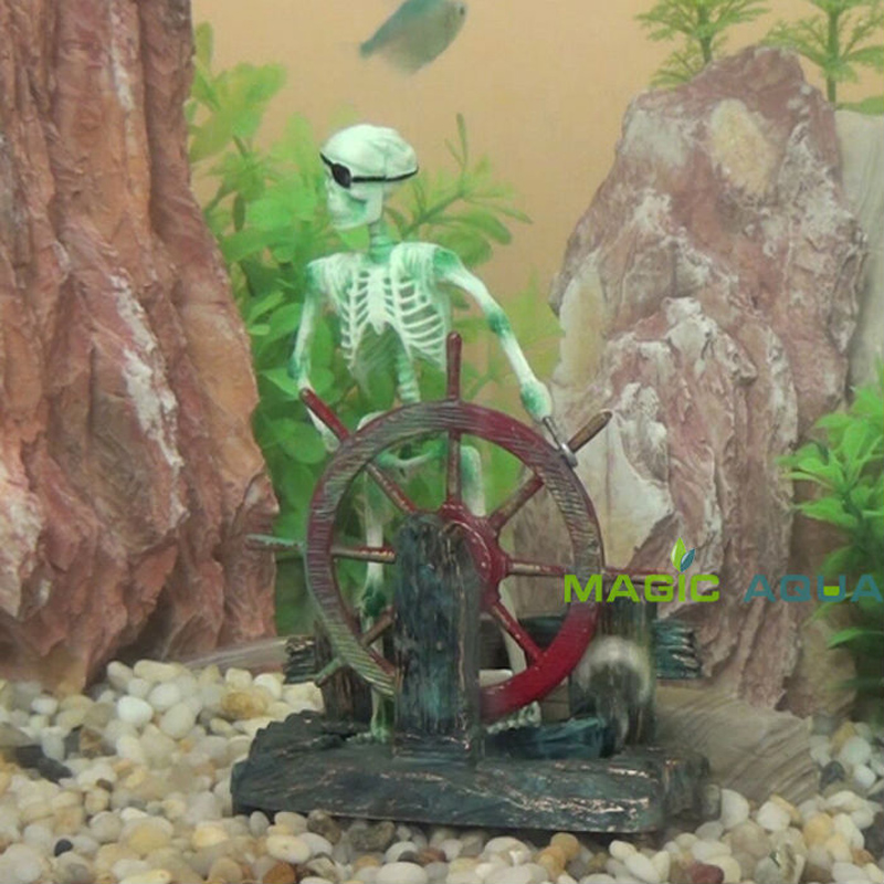 Skeleton on Wheel Action Figure Fish Tank Ornament Aquarium Decoration