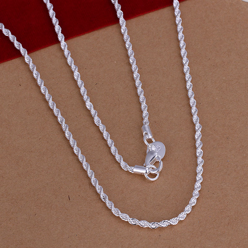 Free Shipping Wholesale 925 Silver Necklaces Pendants 925 Silver Fashion Jewelry 2MM 16 24inch Twisted Rope
