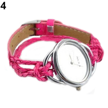 2015 New Lady White Bracelet Charm Leather Watches Weave Quartz Movement Wrist Watch