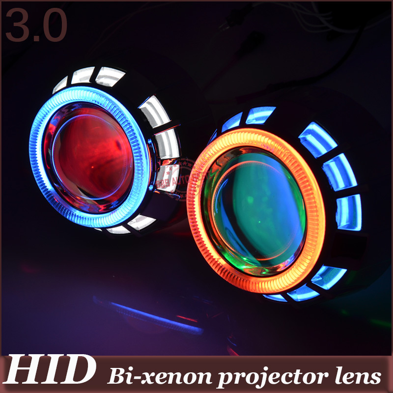 3.0 inch  Double Angel Eyes CCFL HID Bi xenon Projector  H4h/l H1h/l H7h/l 9005h/l 9006h/l 4300k 6000k 8000k devil eyes car lens