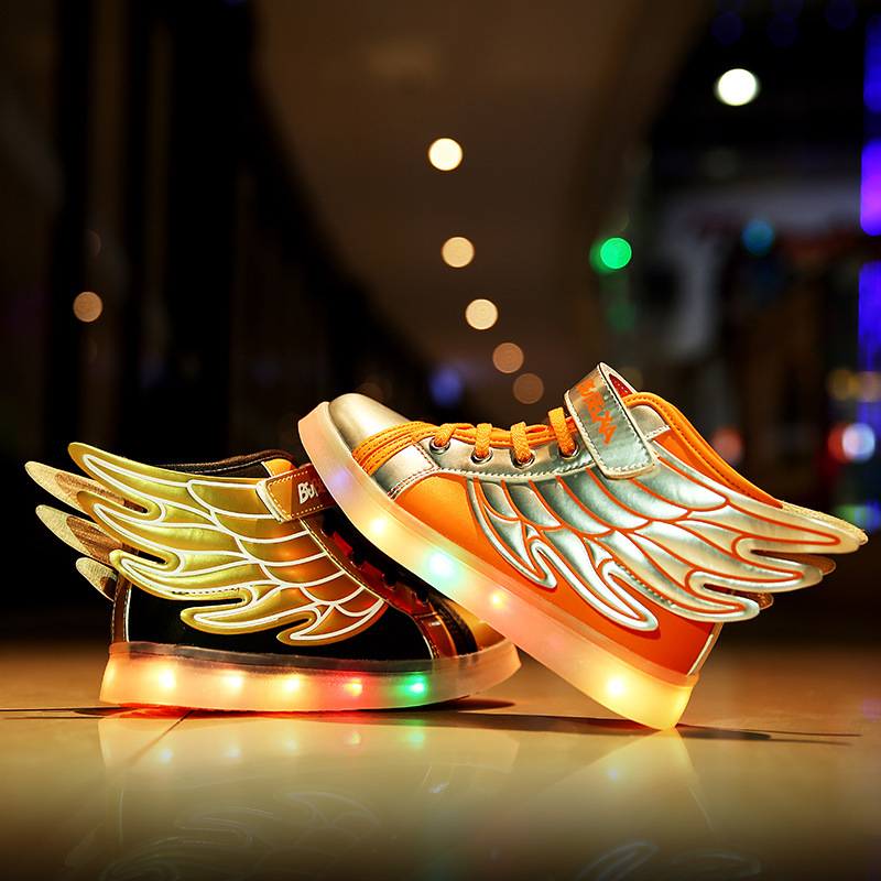 2016 Kids Brand Sports Shoes With Led Light Wings Sneaker Children Boy Girl Usb Charging Luminous