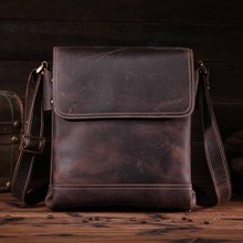 9065.Vintage Style Full leather flap cover Crazy Horse Genuine Leather Shoulder Bag for men small size classic real leather bag