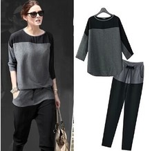 large size women fat mm two-piece loose Sweatshirts sports suit Large size Women’s Sets Punk Contrast color Jacket + pants