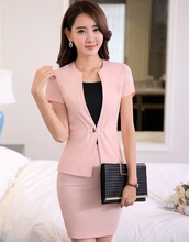 New Professional Fashion 2016 Summer Short Sleeve OL Styles Business Work Suits Jackets And Skirt Office Ladies Outfits Sets