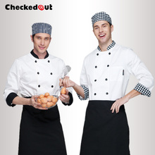 Cook suit long-sleeve double breasted chef jacket checkedout cook clothes Free shipping chef uniform