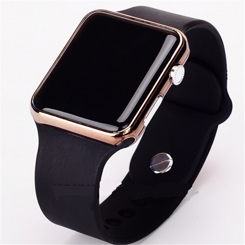 Hot Square Mirror Face Silicone Band Digital Watch Red LED Watches