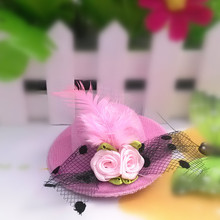 Ribbon Flower Cute 5cm Party Cap Hairpins Festival Hat Hair Clip Hair Accessories Baby Feather Hair Clip for kids girl birthday